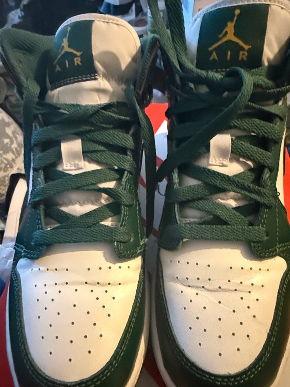 Nike Men's Green and White Air Jordan Style Athletic Shoes
